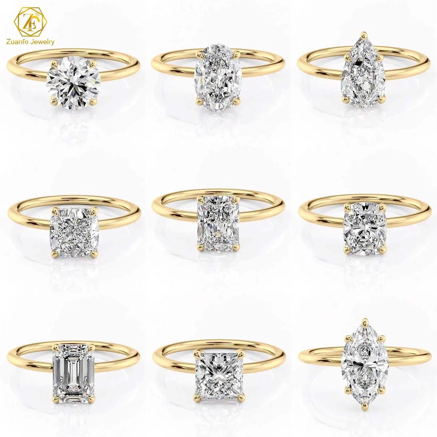 Fancy Cut 1CT 2CT Grown CVD HPHT Engraved 18K Solid Gold Lab Diamond Ring For Women Wedding_voghion.com