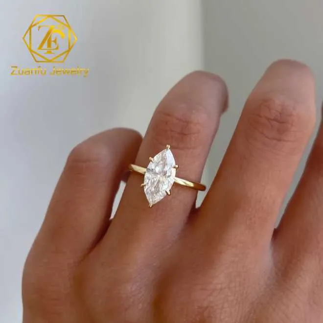 Fancy Cut 1CT 2CT Grown CVD HPHT Engraved 18K Solid Gold Lab Diamond Ring For Women Wedding_voghion.com