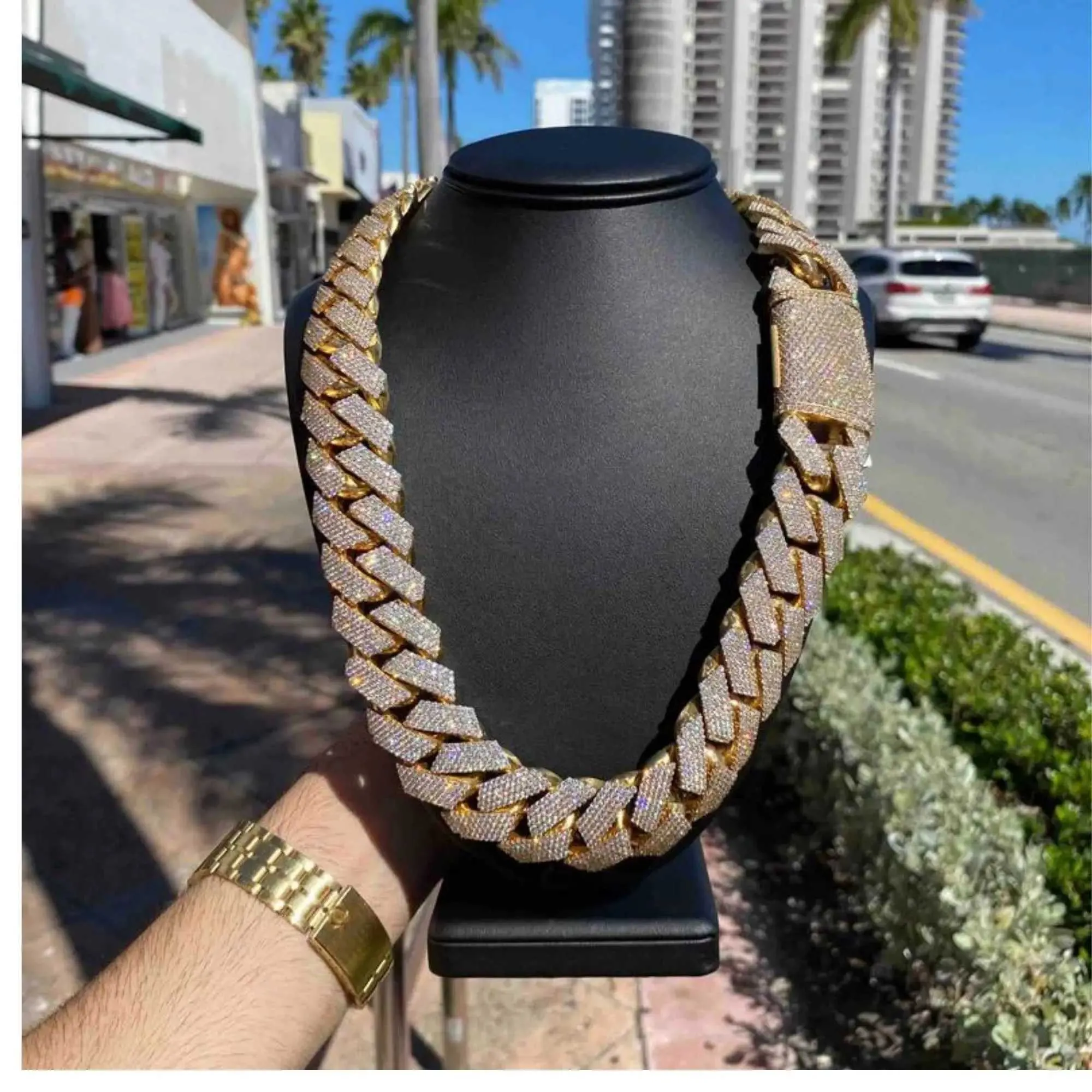 Lab Diamond 14K Gold Plated 40 cm Rope Chain Cuban Link 
