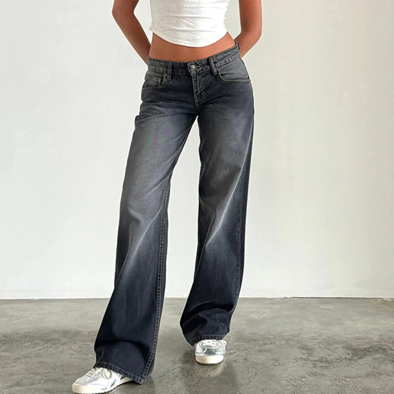 Jean Taille Basse Large Femme EMMIOL – Style Y2K Hip-hop Et Loose Boyfriend, Denim Décontracté Et Tendance