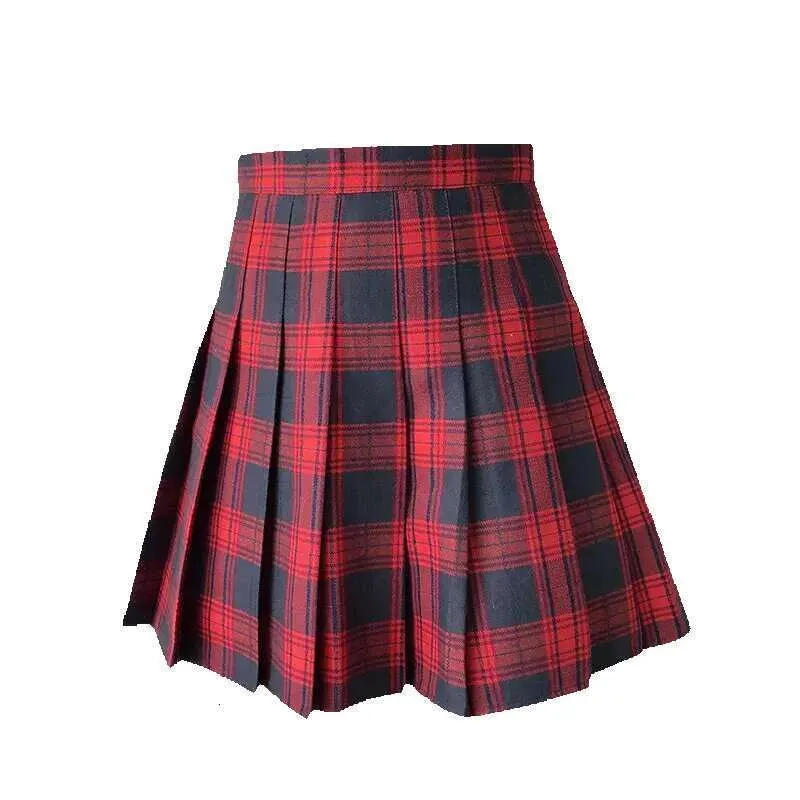 Mini Jupe Plissée Rouge À Carreaux Style Uniforme Scolaire