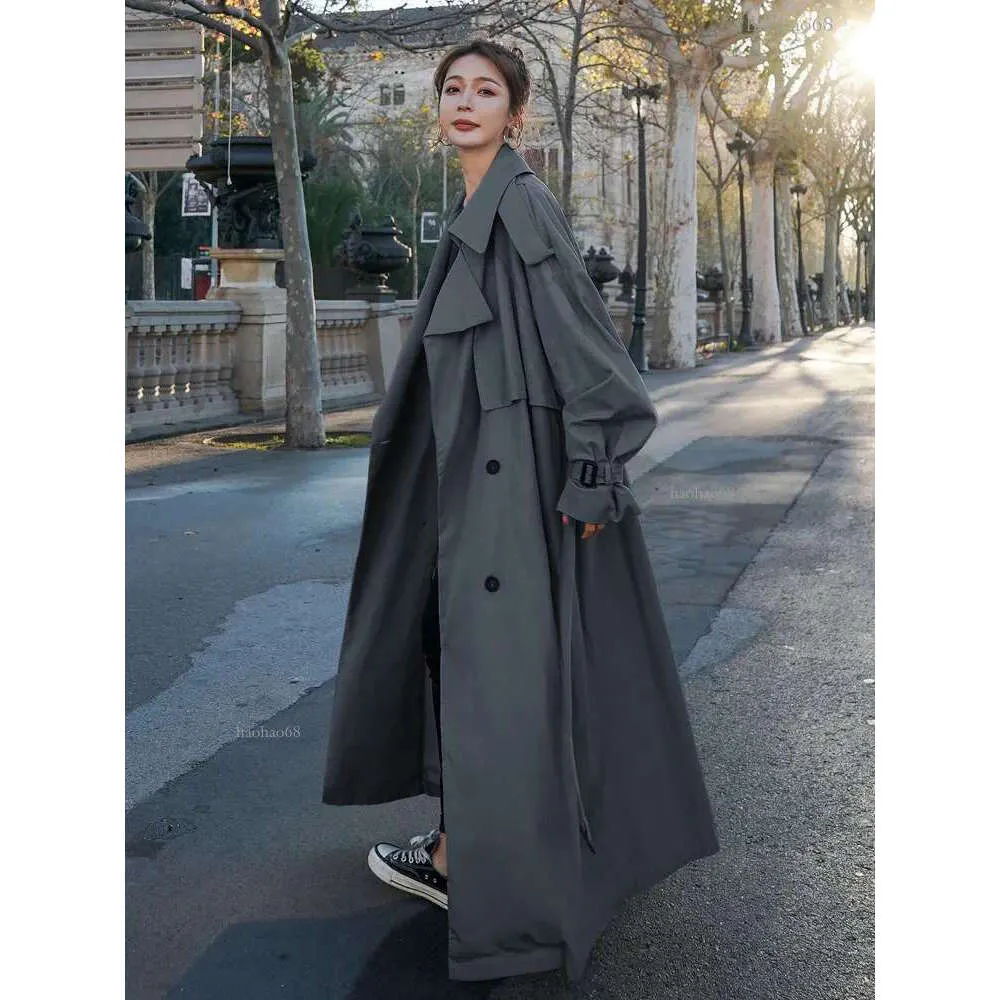 Stylish Womens Spring Trench Coat Mid Length Grey Overcoat