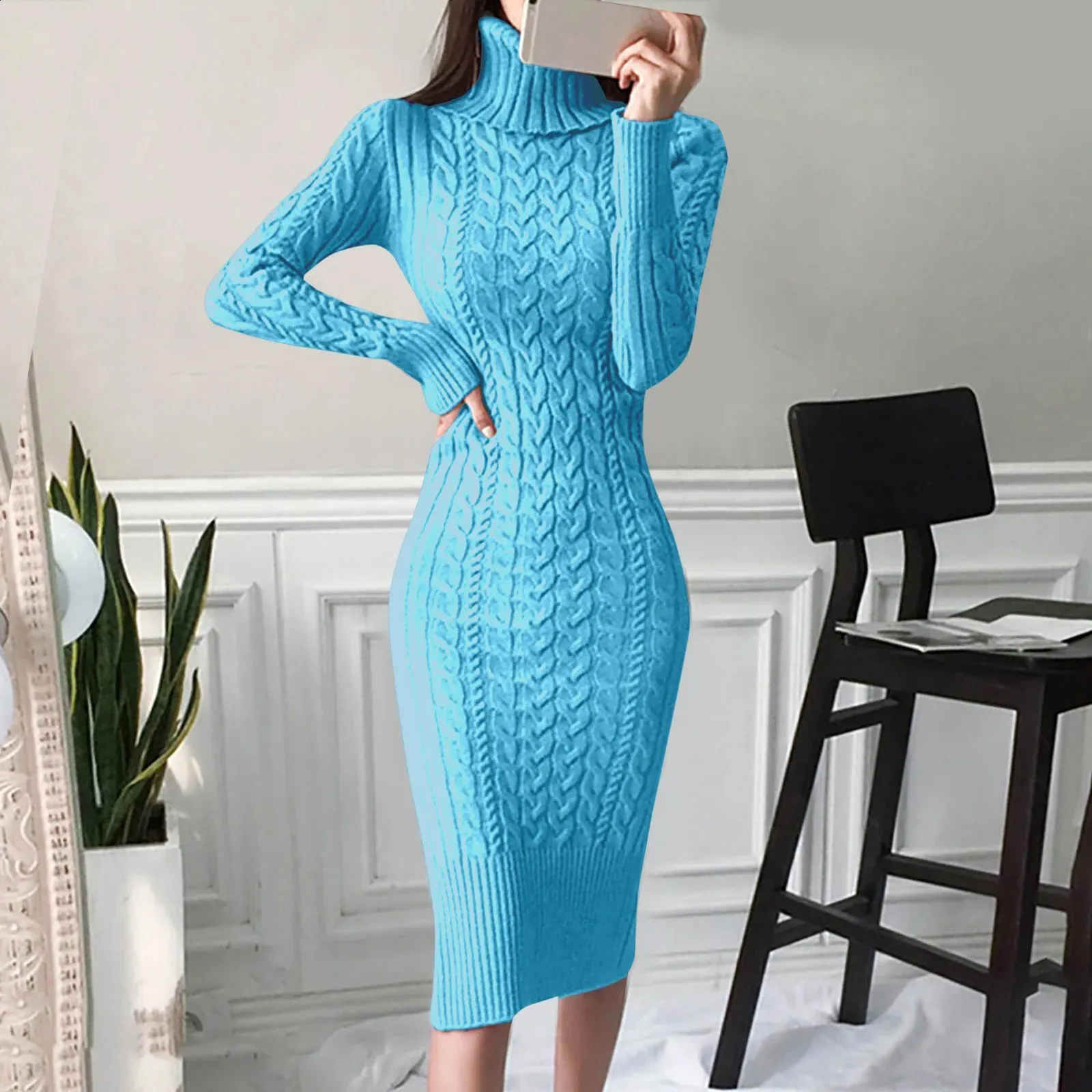 long sleeve turtle neck sweater dress Long Sleeve Turtleneck Midi Sweater Dress