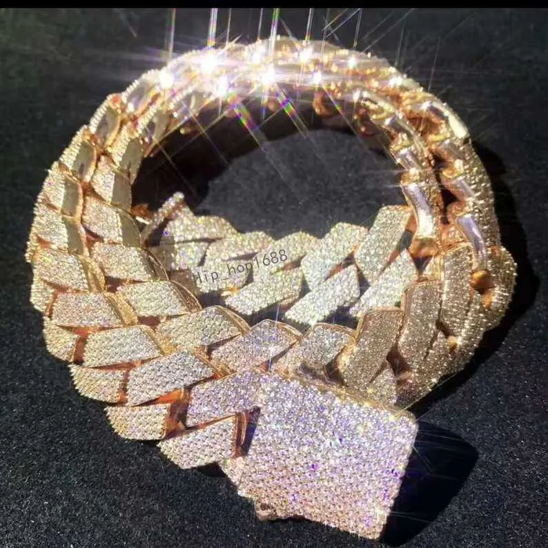 Hiphop Jewelry Sterg Sier 20Mm 4 Rows Dia Iced Out VVS Moissanite Cuban Chain_voghion.com