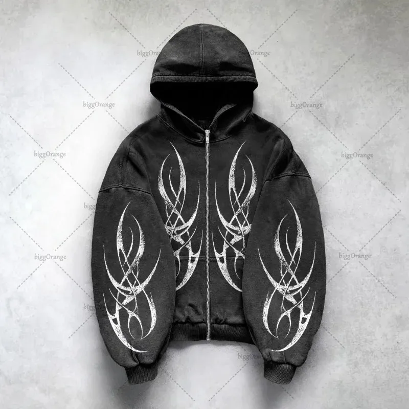 Men's Hooded Knit Knitted Zipper Hoodie Oversized Gothic Punk
