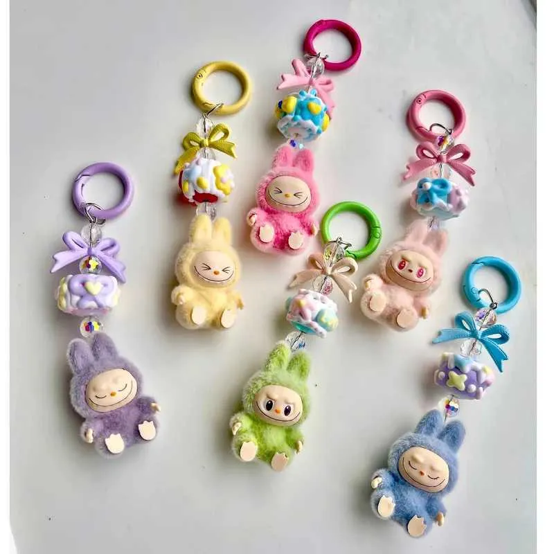 Vinyl Mini Labubu Plush Keychain Car Keychains Gold Tin Alloy Iron