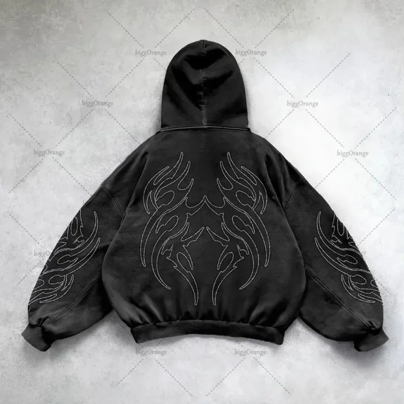Gothic Streetwear Zip Up Hoodie - Retro Y2K Oversized Jacket