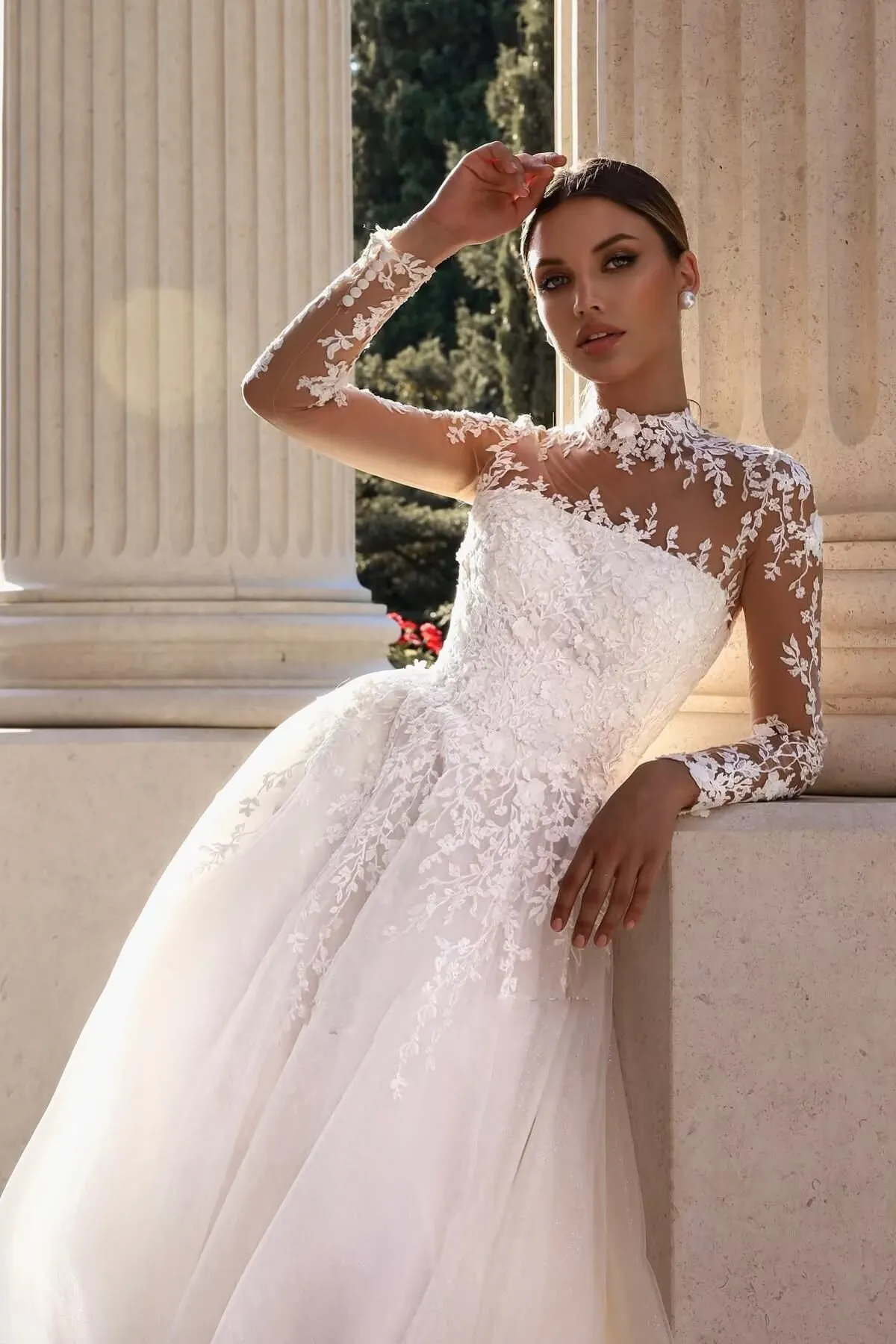 chinese dress ladies High Neckline Lace A line Long Sleeve Open Back Wedding Dress, Bridal  Dresses, MW166 – Musebridals