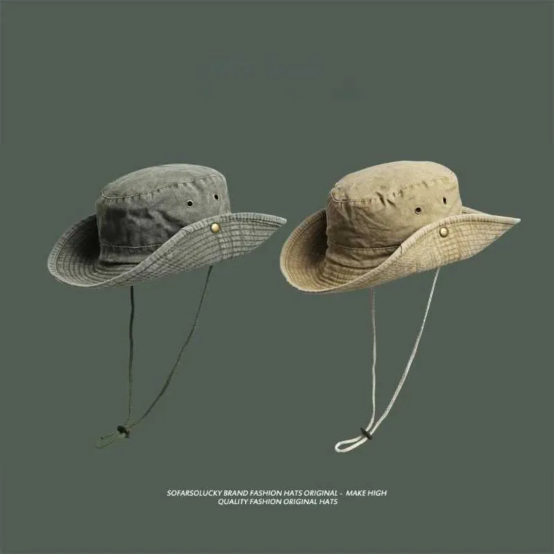 Outdoor Bucket Hat: Denim Beach Sun Hat With String Unisex Cowboy