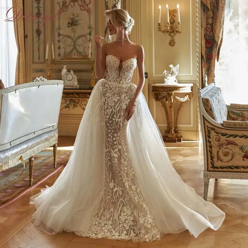 Pearls Detmgel Strapless Mermaid Wedding Dress Beaded Appliques, Detachable  Train, Customized Trumpet Bridal Gown From Missweddingdress, $423.61 |  DHgate.Com