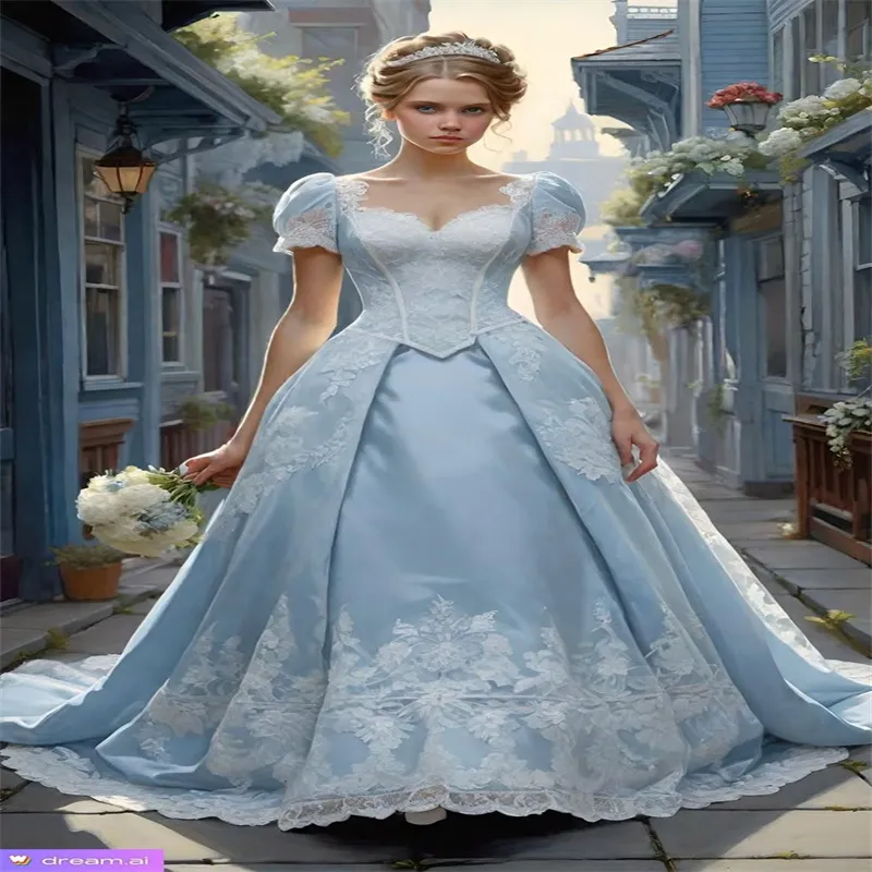 Victorian Blue Wedding Dress 2025 Short Sleeve Lace... From Cohodress,  $135.11 | DHgate.Com