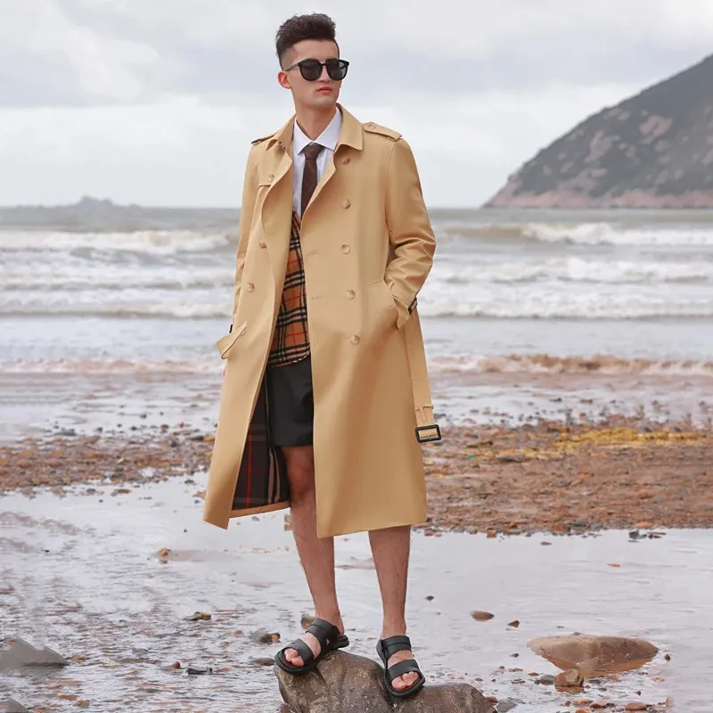 Save Big on Bulk Mens Double Breasted Long Trench Coat Mens Long Trench  Coat Knee Length Double Breasted Autumn And Winter Rainproof Thickened Down 