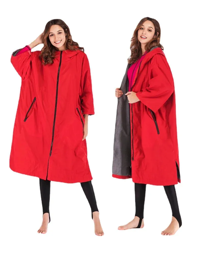 Swimming Robe Jacket Surfing Poncho Fleece Lined Changing Robe: Waterproof Outdoor Swim Robe ...