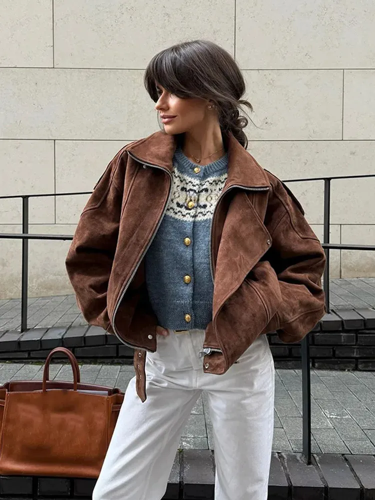 ジャケット・アウター Vintage Brown Suede Short Jacket Brown Suede Jacket Womens Cropped Coat: Chic Faux From Hui02