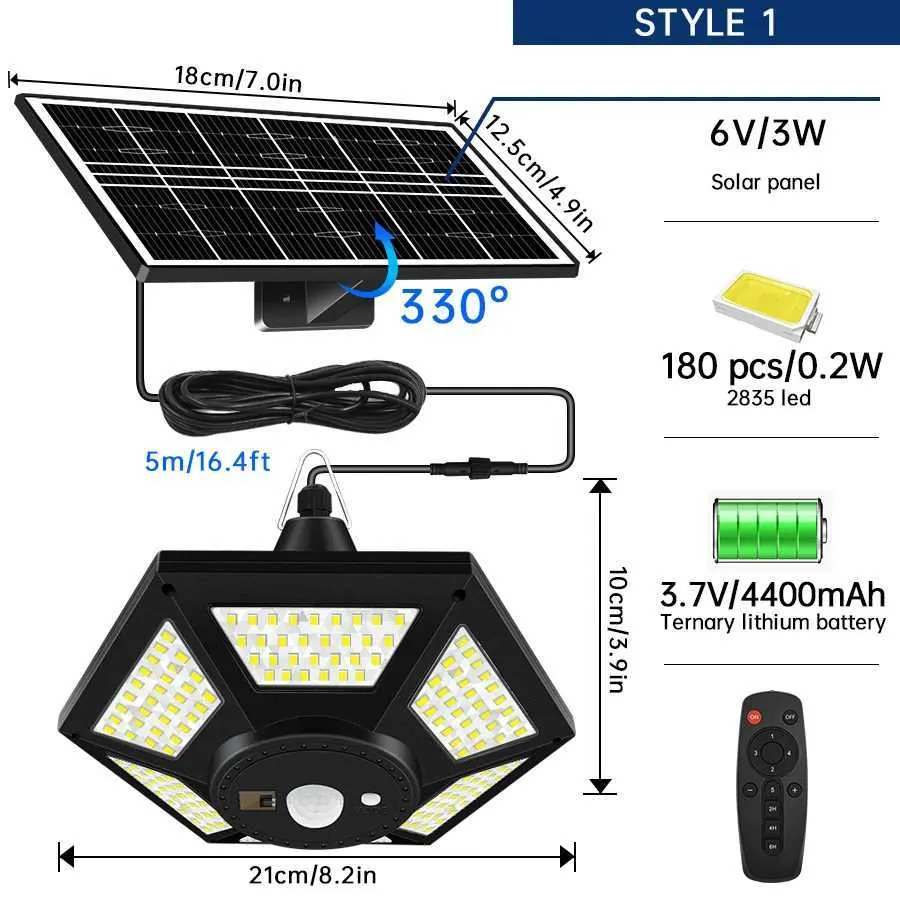 Solar Shed Light 288 LED 1000LM – Motion Sensor Pendant Light With Remote, 5 Modes, IP65 Waterproof, For Chicken Coop Barn Patio Garage