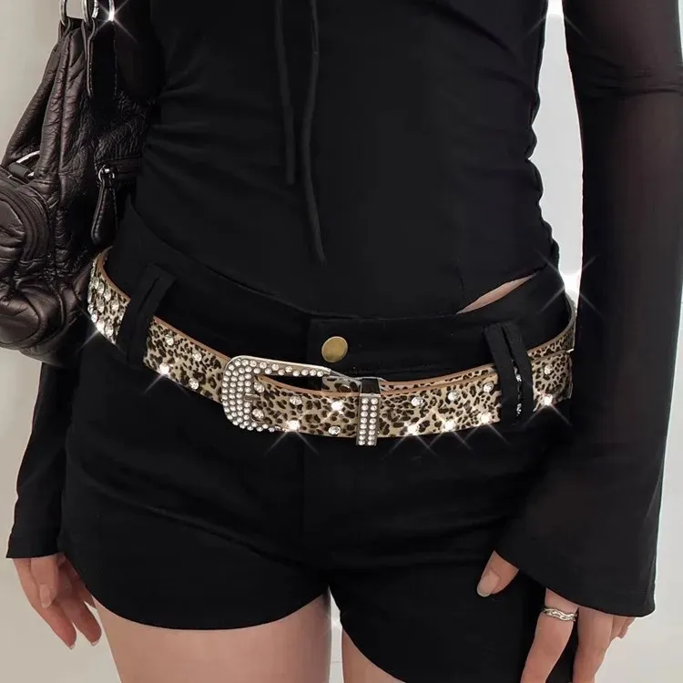 Rhinestone Belts For Women Sparkling Leopard Print PU  display picture 1