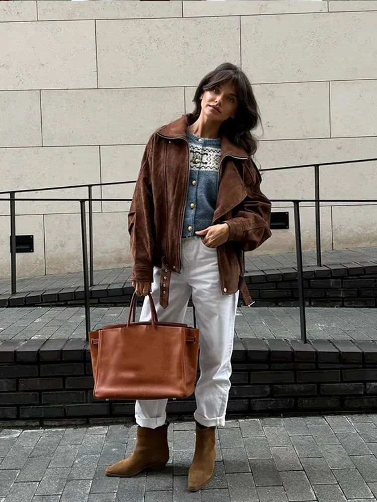 Brown Suede Jacket Womens Cropped Coat: Chic Faux From Hui02