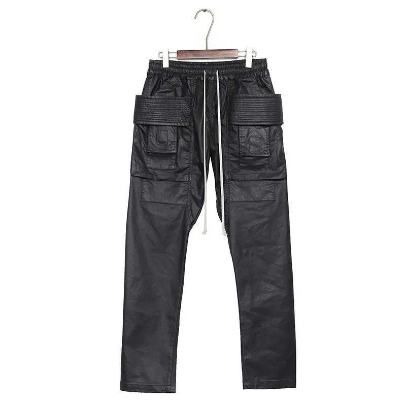Mens Jeans Coating Wax Double Ring CARGO Loose Work Pants Casual