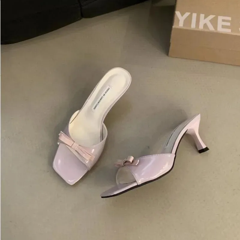 Arrivals Fashion Summer Butterfly Knot Woman Slippers Elegance Stripper Thin Low Heels Lady Mules Slides Shoes 250218_vogvips.com