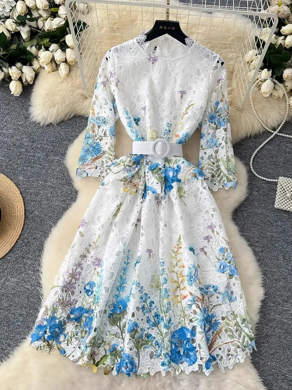 sachin and babi light blue dress Limitless Adoration Sage Green 3D Floral Embroidered Midi Dress