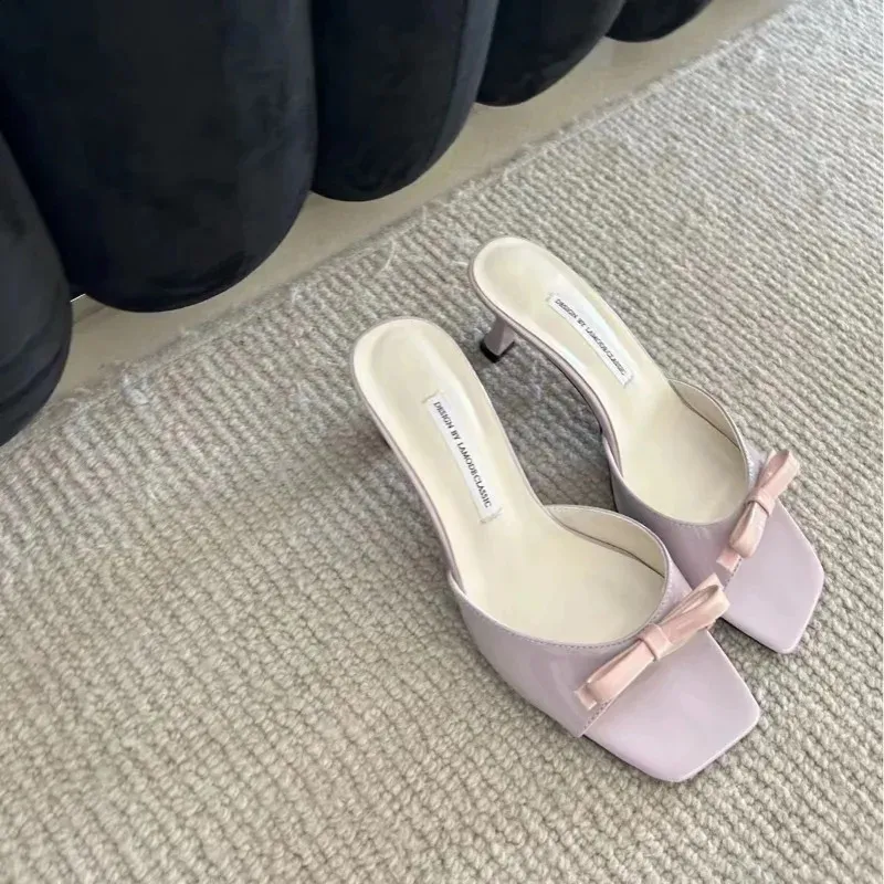 Arrivals Fashion Summer Butterfly Knot Woman Slippers Elegance Stripper Thin Low Heels Lady Mules Slides Shoes 250218_vogvips.com