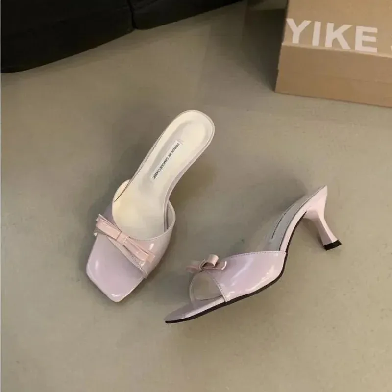 Arrivals Fashion Summer Butterfly Knot Woman Slippers Elegance Stripper Thin Low Heels Lady Mules Slides Shoes 250218_vogvips.com