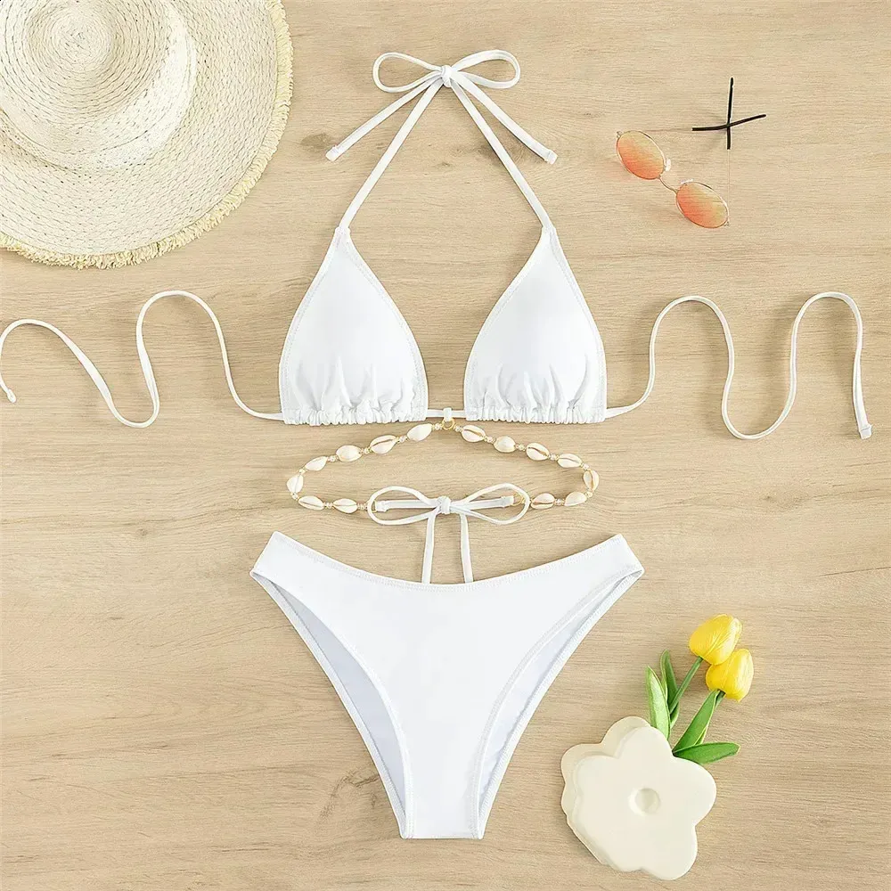 String Triangle Bottom Sexy White Shell String Halter Triangle Bikini Set ... From Mu03, $10. ...