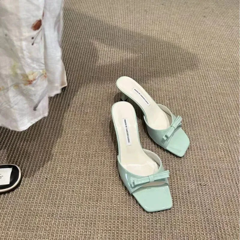 Arrivals Fashion Summer Butterfly Knot Woman Slippers Elegance Stripper Thin Low Heels Lady Mules Slides Shoes 250218_vogvips.com