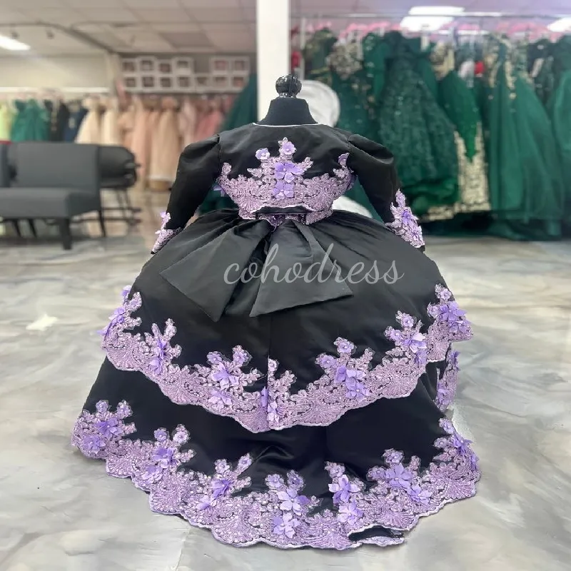 Folklorico Mexican Flower Girls Satin Dress with Jacket Floor-Length Black  and Lilac from Dhgate Flower Girls' Dresses - price 130.65