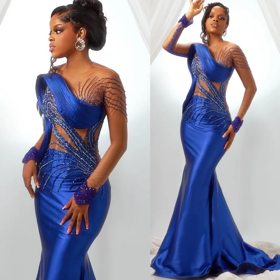 Cowl Neck Mermaid Satin Prom Dress Ink Blue Plus Size main image 0