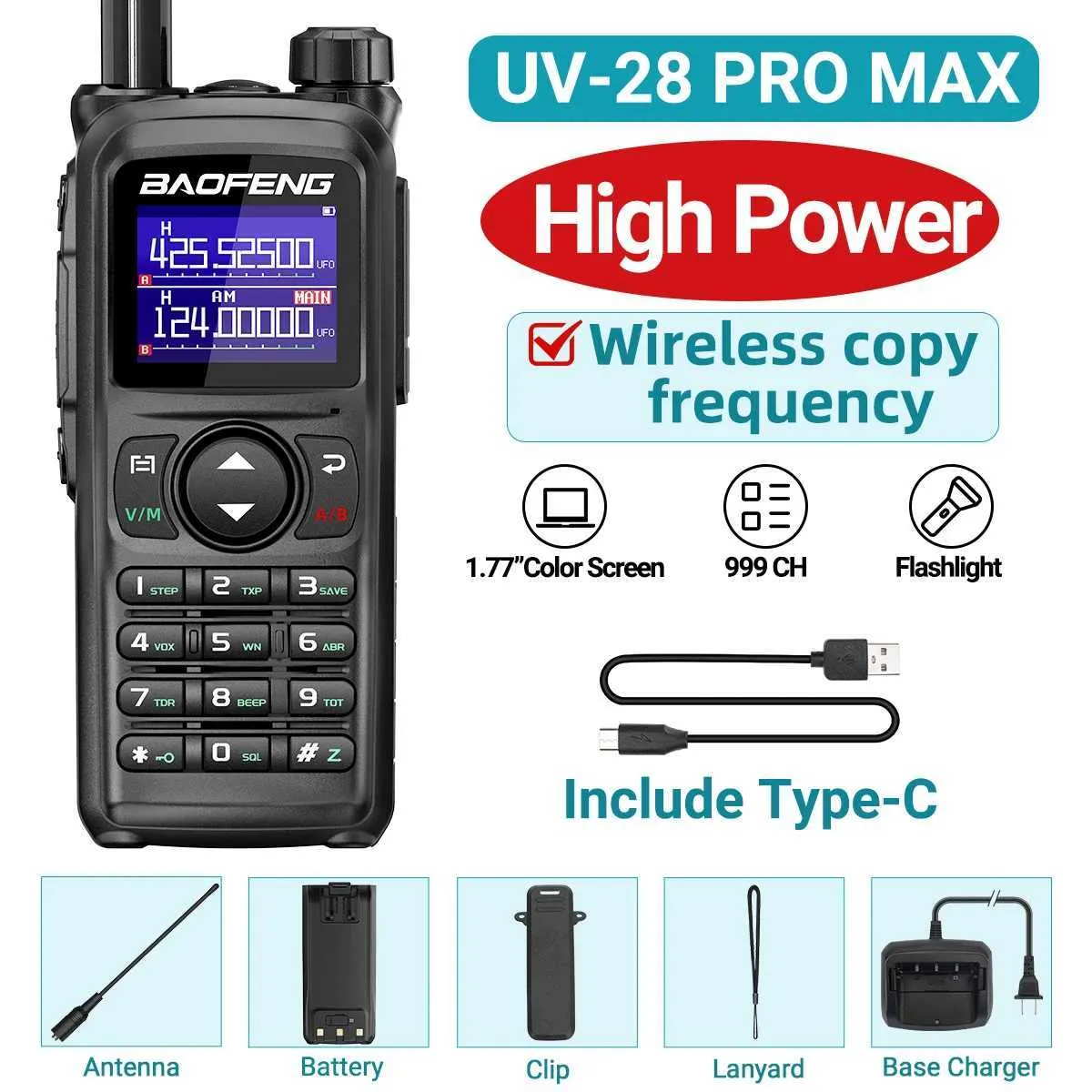 Baofeng UV-28 10W Two-Way Radio – UHF/VHF/FM Handheld With NOAA & 999 Channels