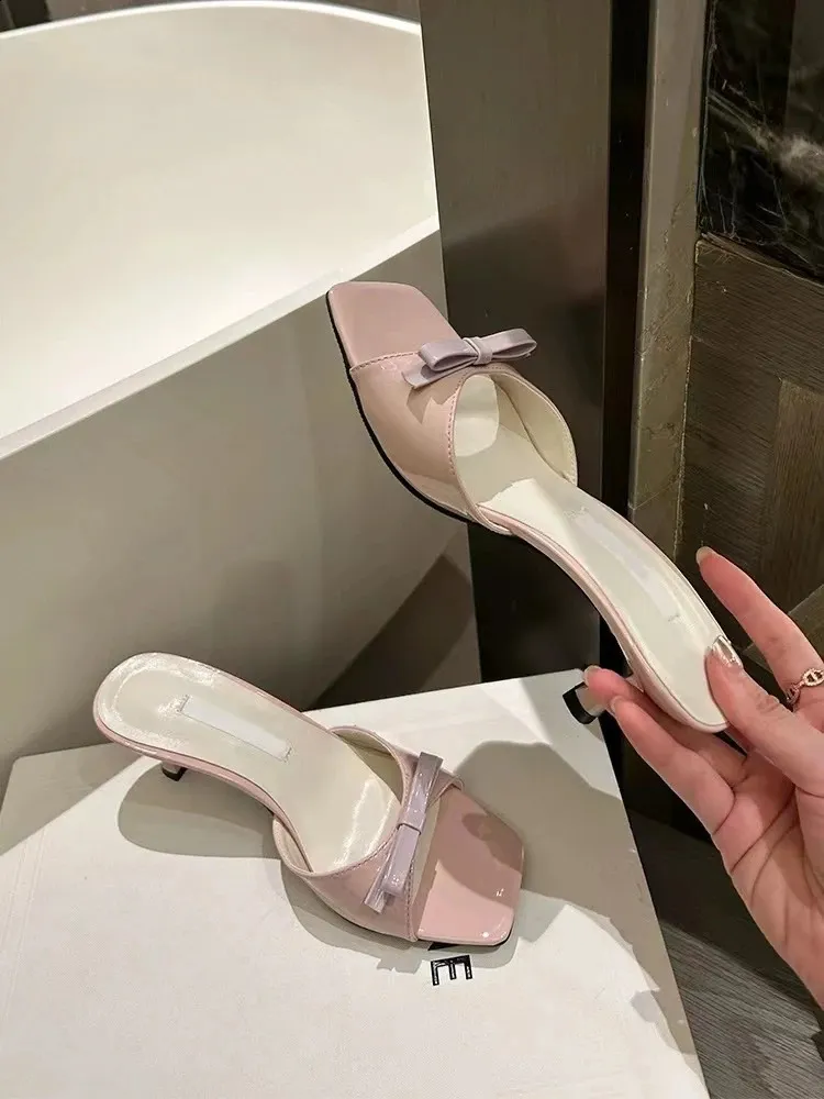 Arrivals Fashion Summer Butterfly Knot Woman Slippers Elegance Stripper Thin Low Heels Lady Mules Slides Shoes 250218_vogvips.com