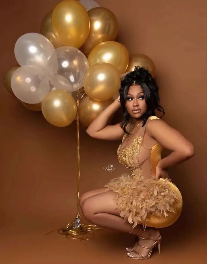 short gold dress for birthday Sparkly Diamond Sexy Sheer See Through Halter Mini Gold Short Prom Dresses  2023 For Birthday Party on Luulla
