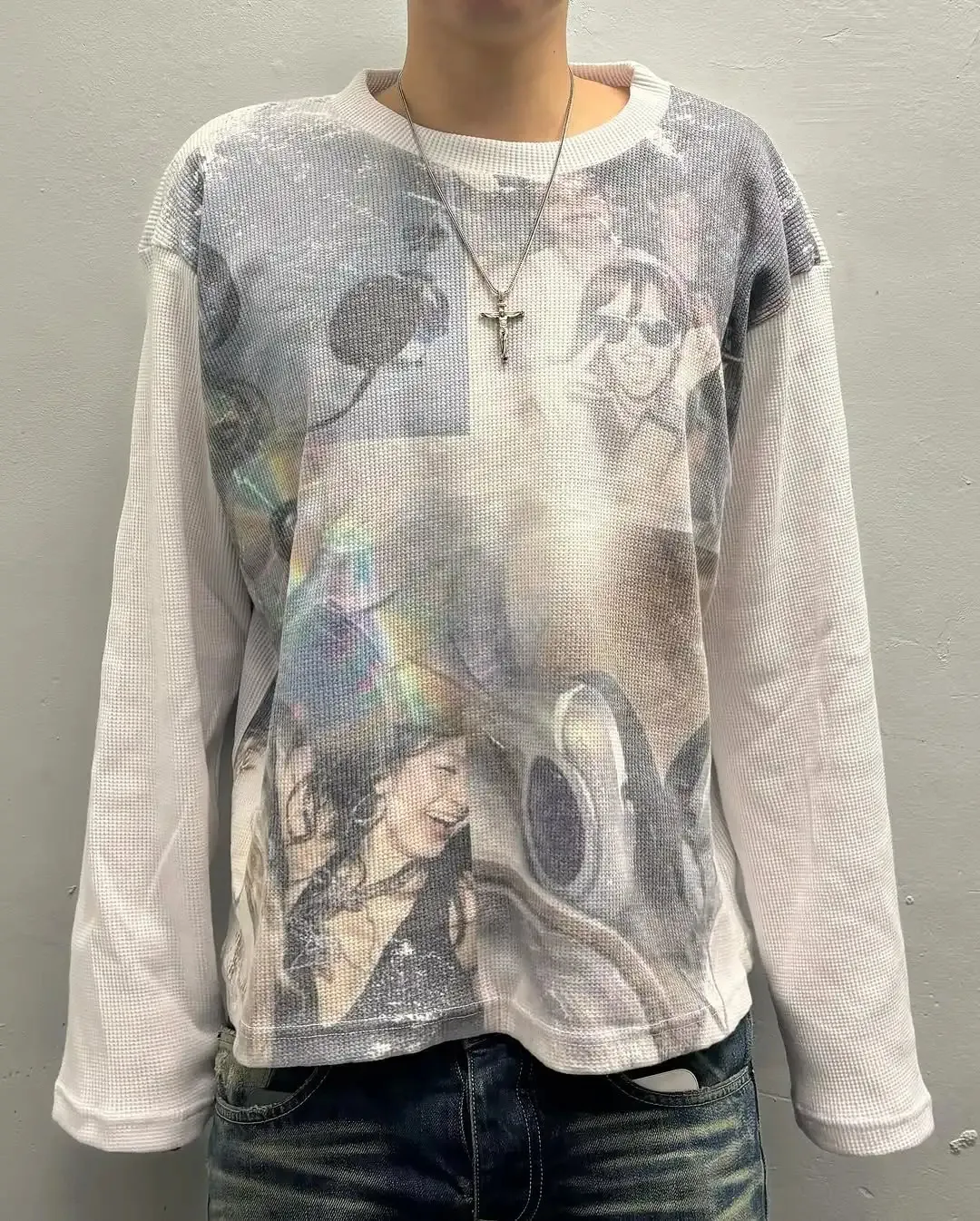 Reminisce Y2K Graphic Print Knit Long Sleeve T Shirt... From 
