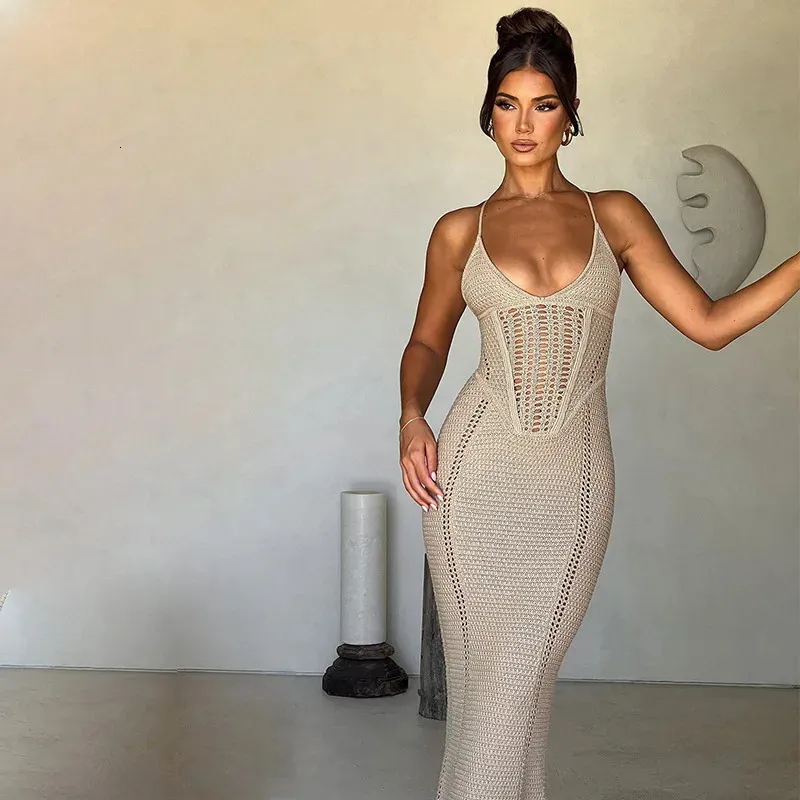 Elegant Womens Floor-Length Knitting Bodycon Dress V Neck Spaghetti Strap  Backless Pullover from Dhgate Urban Sexy Dresses - price 54.51