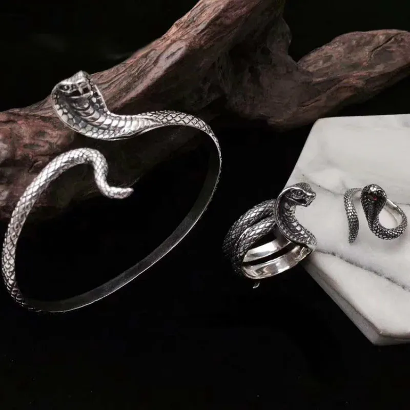 Handcrafted 925 Sterling Silver Black Mamba Bohemian Snake Serpent Ring Jewelry Accessories Gift VINTZ