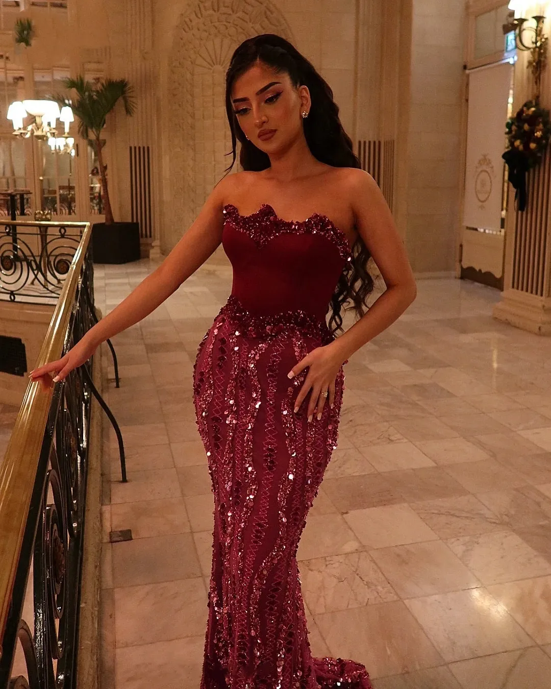 burgundy strapless mermaid prom dress Burgundy Strapless Side Slit Mermaid Long Evening Dress Modsele