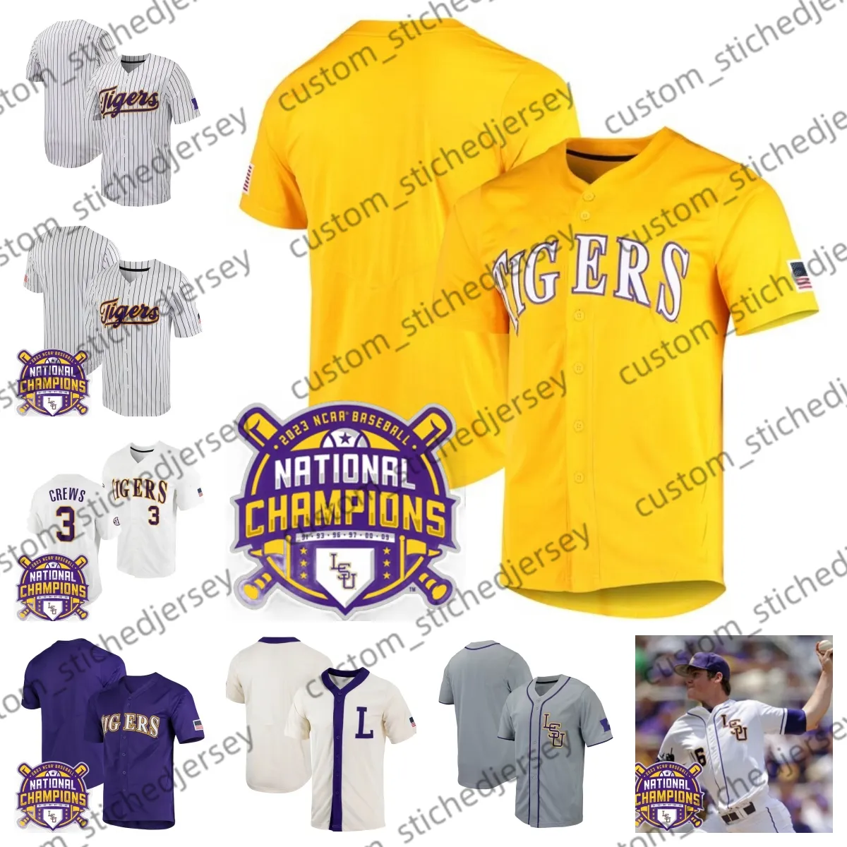 Save Big on Bulk Custom Lsu Baseball Jersey LSU Tigers Baseball Jersey  Custom Embroidered Stitched Polyester White Pinstripe Men's Youth 2024  Best