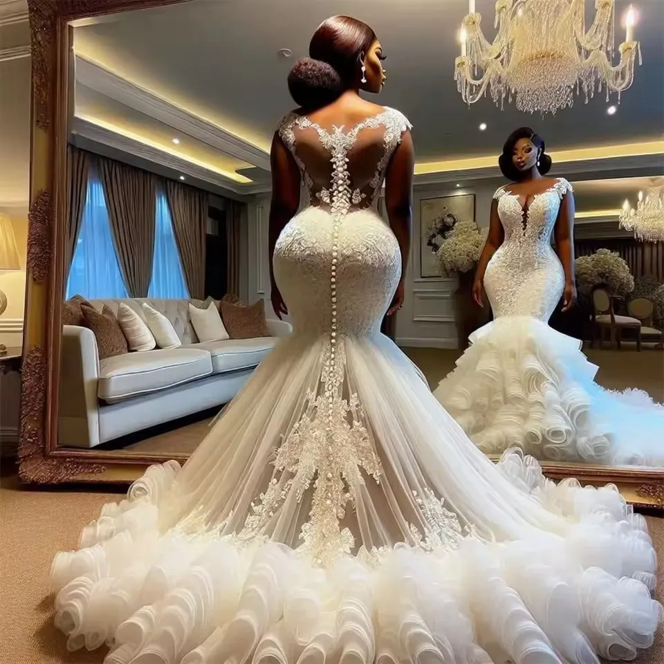 15% OFF Gorgeous Beaded Mermaid Wedding Dress – Lace Appliqué Bridal Gown at Lowest Price