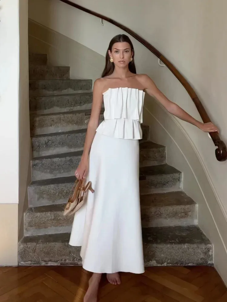 Elegant Pleated Tube Top Dress For Women White Slim... From Ning01, $25.37  | DHgate.Com