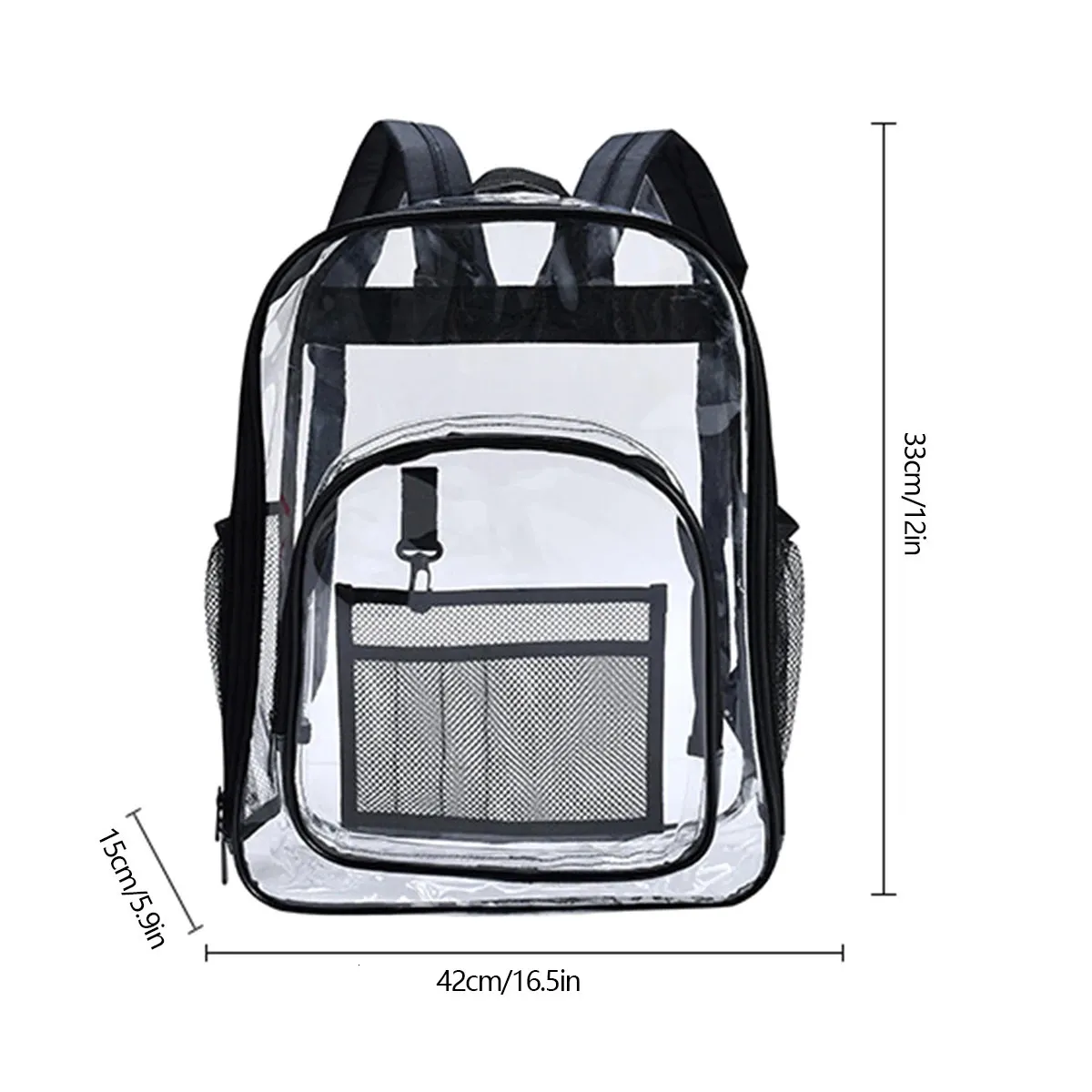 Modischer, transparenter PVC-Rucksack, wasserdicht, Damen-Rucksack, durchsichtig, für Teenager, Outdoor-Sport, großer Stauraum, 250214_voghion.com