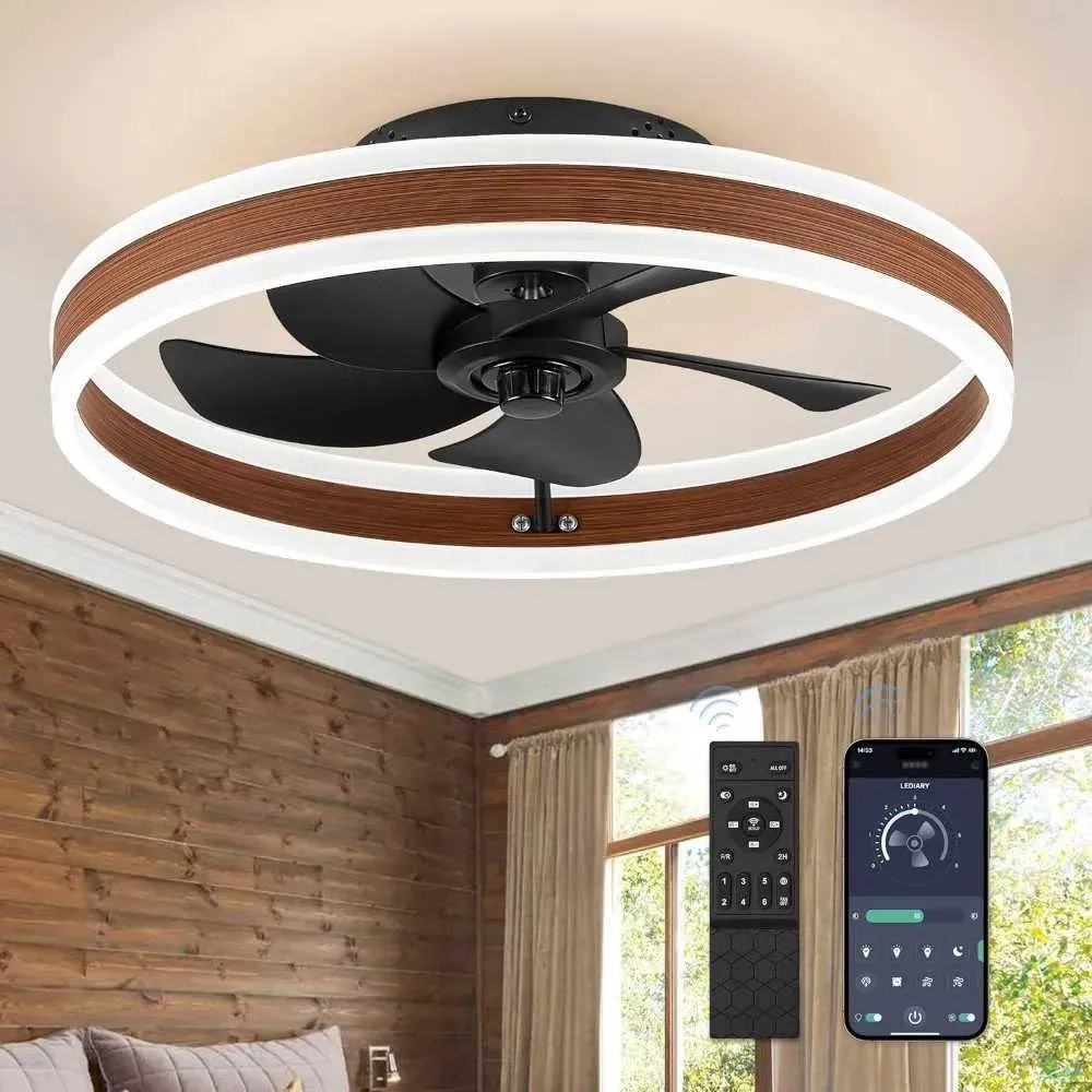 16-Inch Flush Mount Ceiling Fan With Lights – Bladeless Design, Remote & App Control, 6 Speeds, Reversible Motor, Stepless Dimming, Timer, For Bedroom & Kitchen