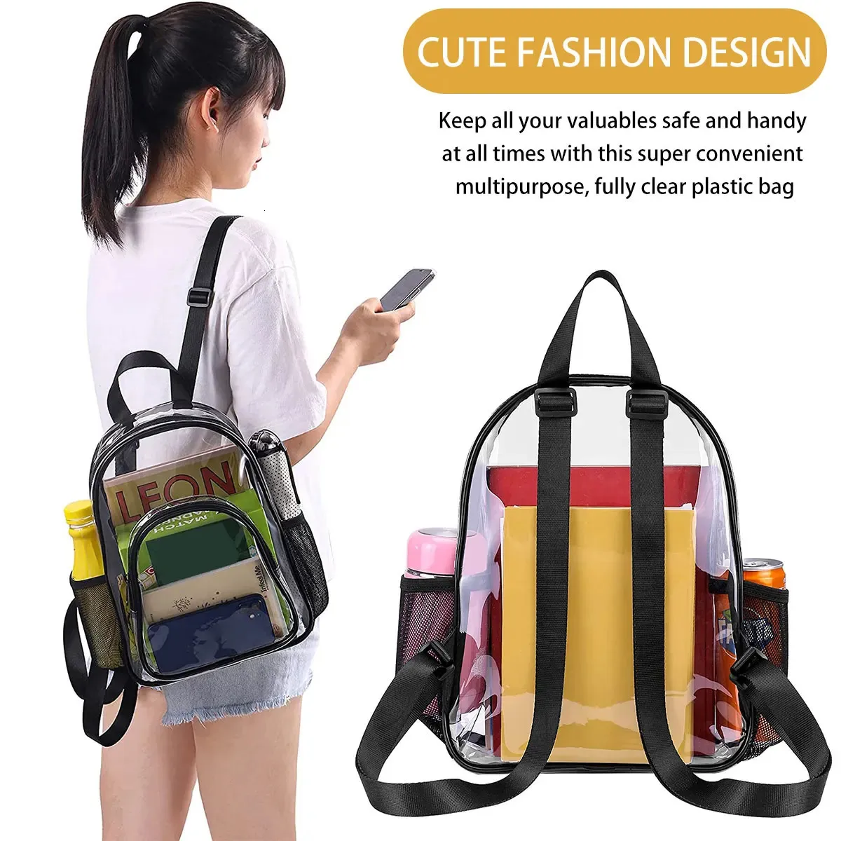 Transparenter Wasserdichter Pvc-rucksack Für Damen Und Mädchen_voghion.com