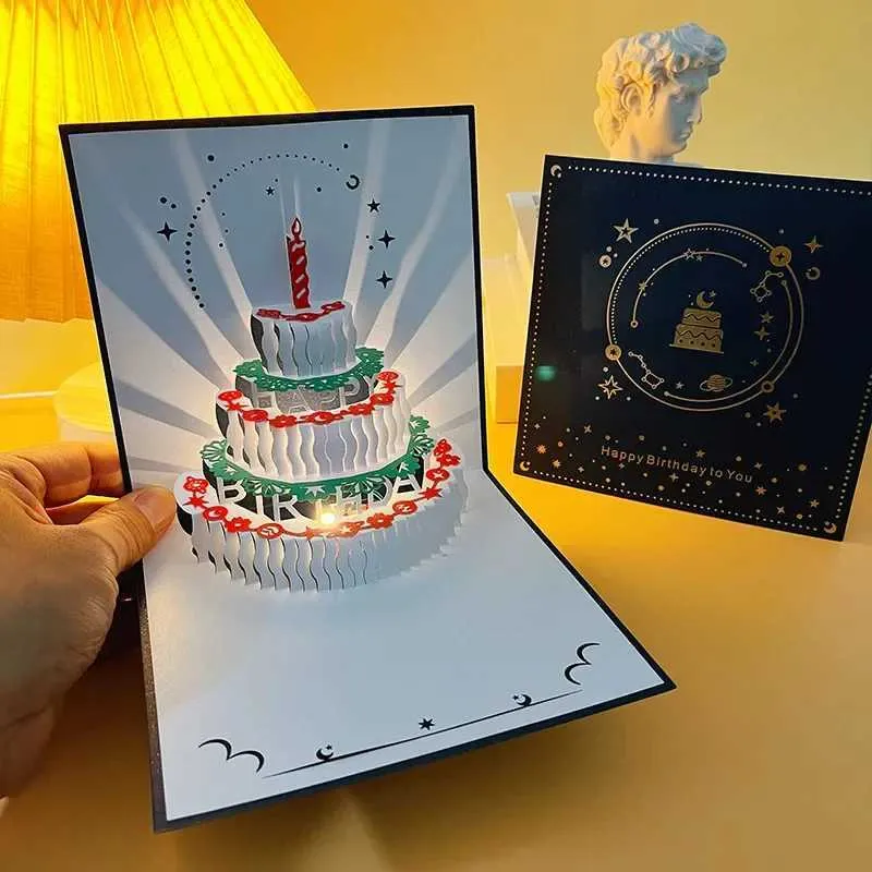 3D Birthday Cake Happy Birthday Card Music Light Greeting Card With ...