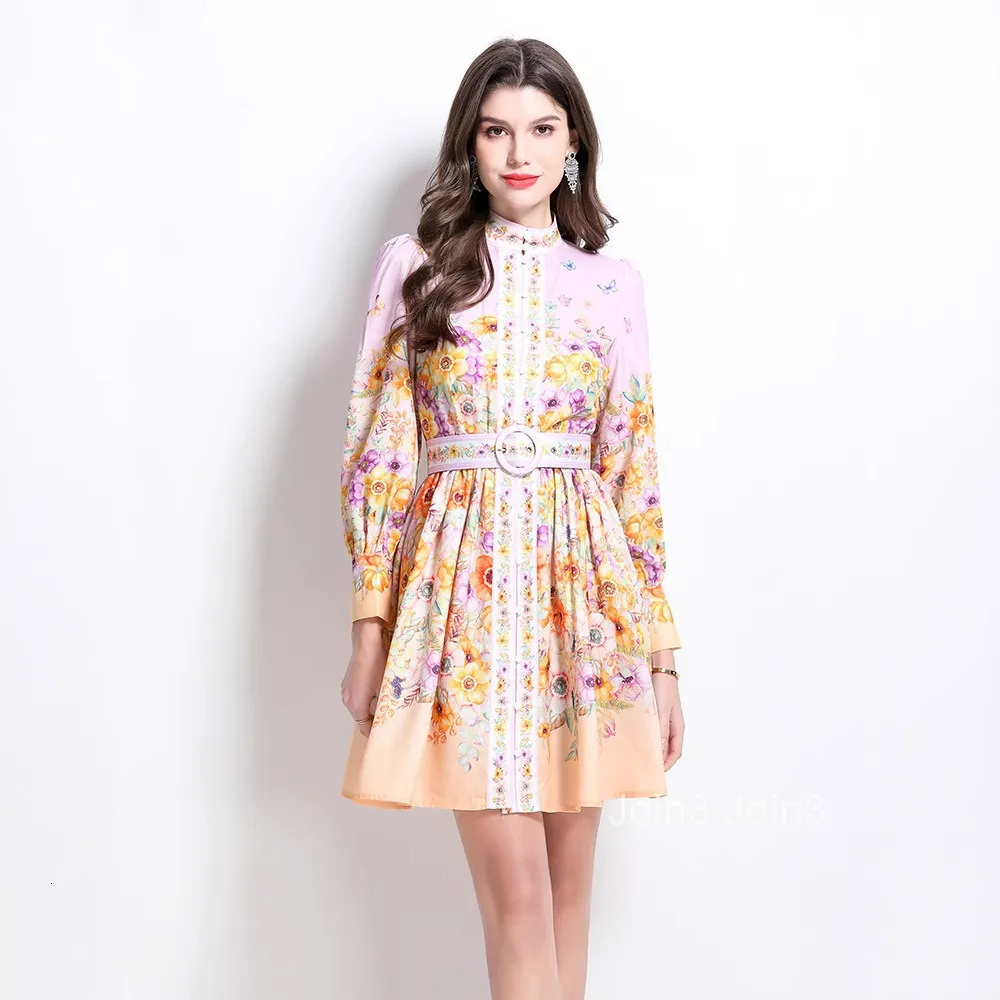 Vacation sundress chiffon one-piece dress with long sleeves and