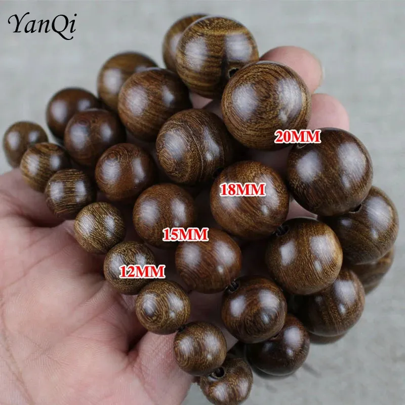 Braccialetto Mala Tibetano In Perle Di Legno Naturale 15mm - Per Meditazione, Preghiera, Buona Fortuna - Elastico, Fatto A Mano