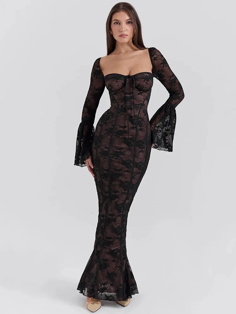 formal full length dress Tina Holly TF318F Long Sleeve 3D Lace Tulle Prom Dress