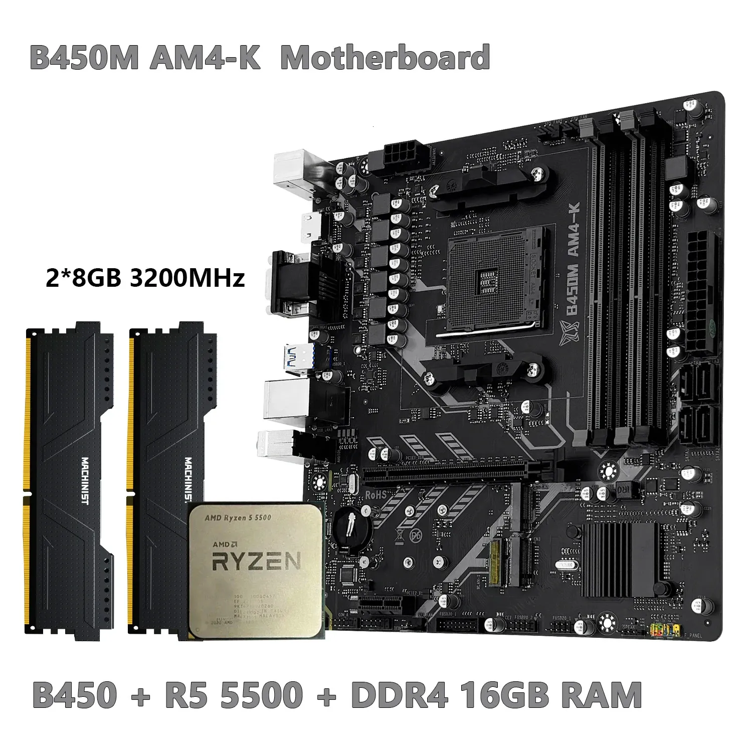 Machinista B450 B450M Kit De Placa Base Conjunto AMD Ryzen R5 5500