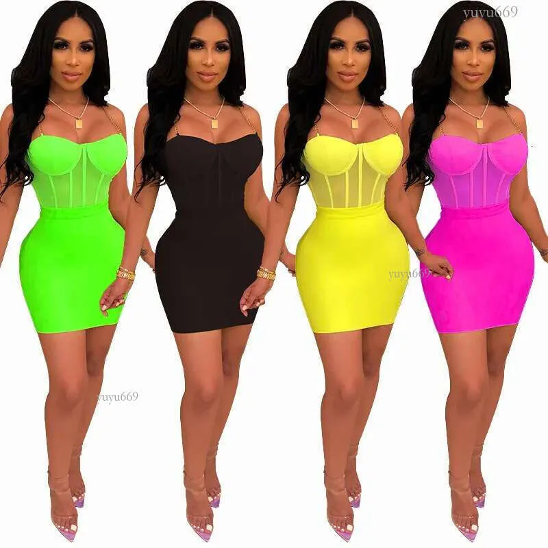 Neon Green Spaghetti Strap Bodycon bustier dress - Perfect for Birthday, Summer Parties and Clubs - Women's 2-Piece Set
