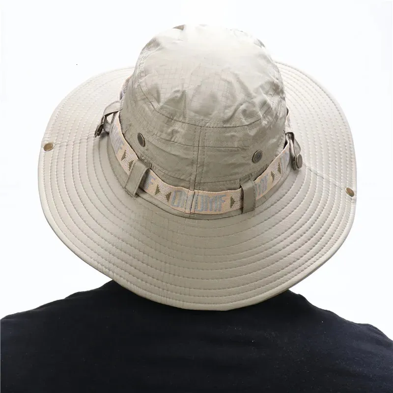 Summer Men Bucket Hat Outdoor UV Protection Wide Brim Panama Safari Hunting Hiking Mesh Fisherman Beach Sunscreen Cap 250210- Picture 3 Of 6